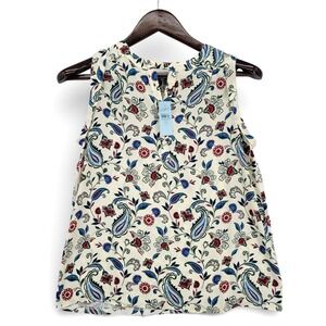 LOFT Womens XXSP Peplum Top Rayon Ivory Paisley Boho Sleeveless‎